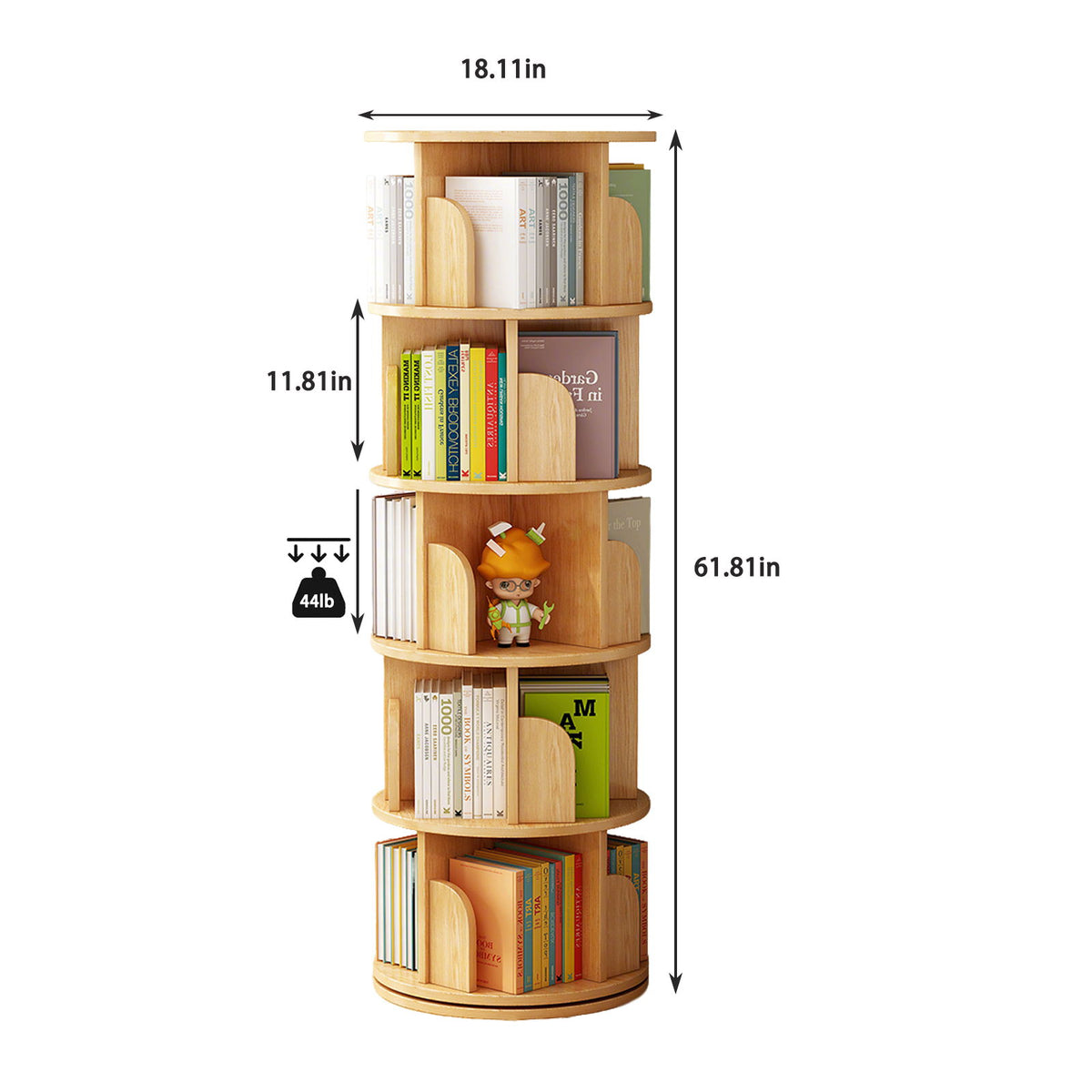5 Tier Rotating Bookshelf, Spinning Design
