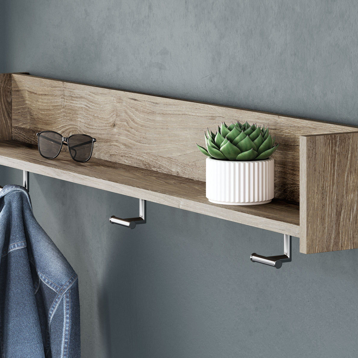 Oliah - Natural - Wall Mounted Coat Rack w/Shelf