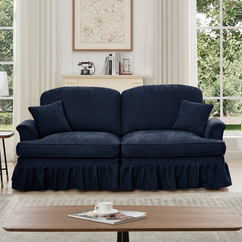 Mid-Century Chenille Sofa - Blue Chenille