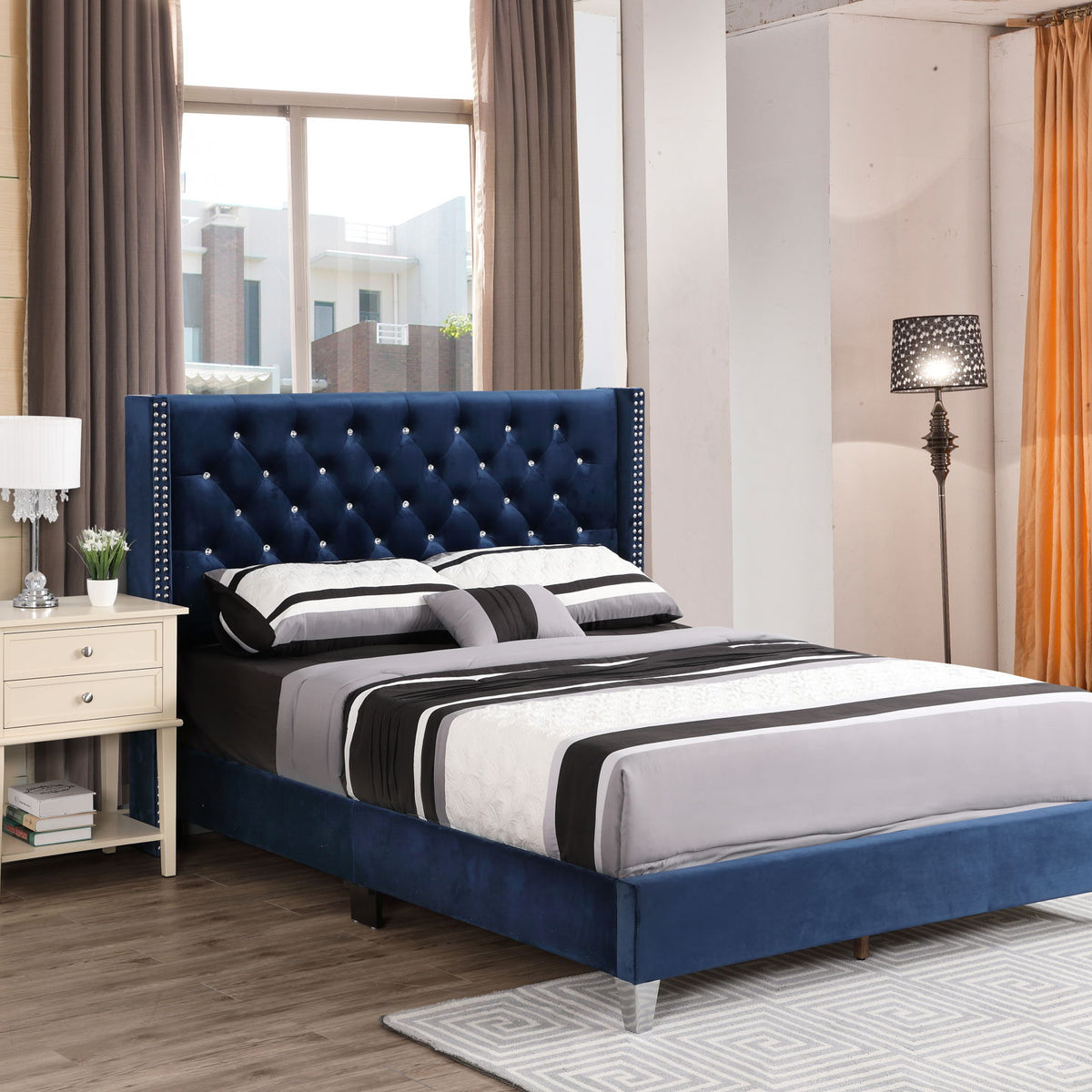 Upholstered Nailhead Trim Chic Bed
