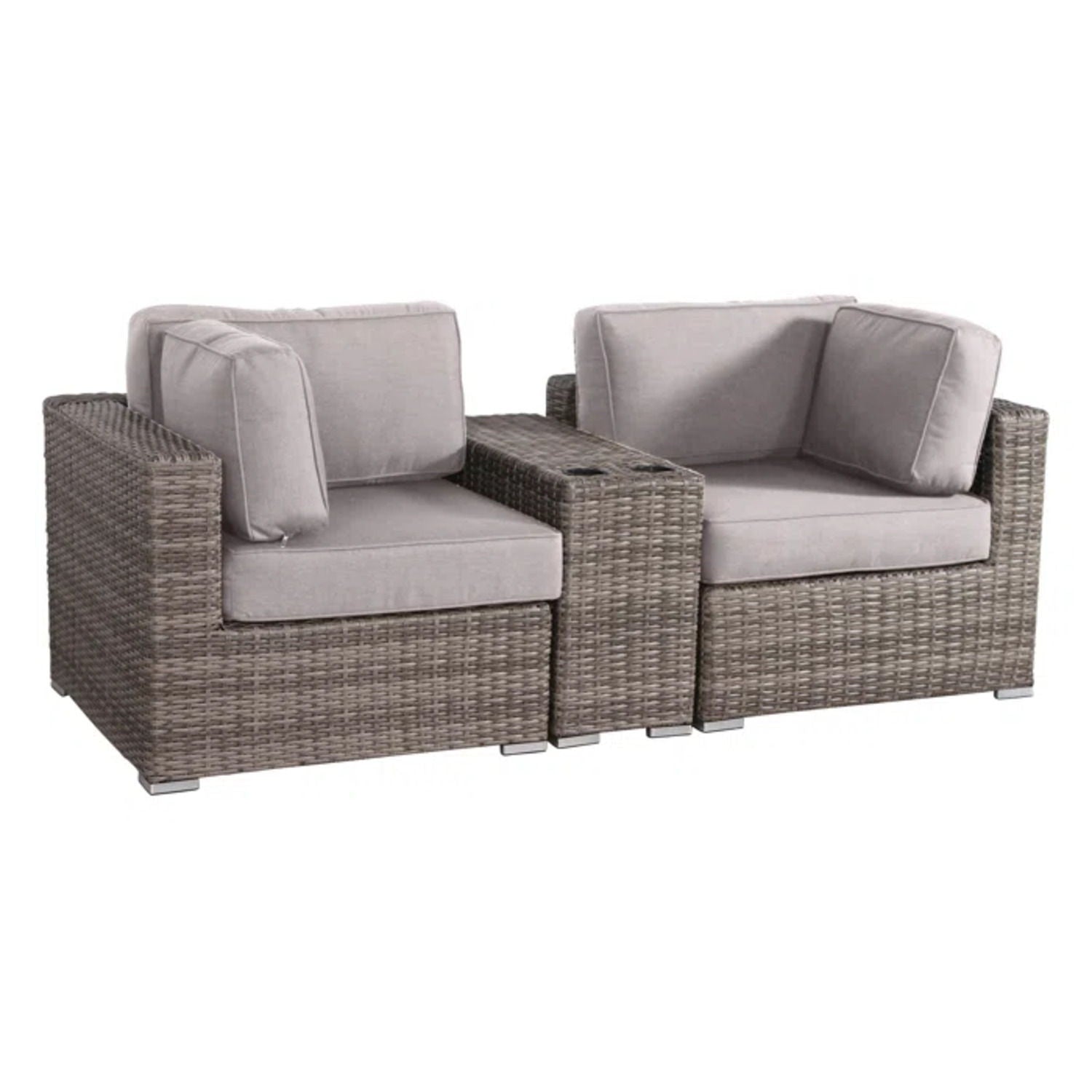Outdoor Wicker Seating Group With Cushions, 2 Person - Gray