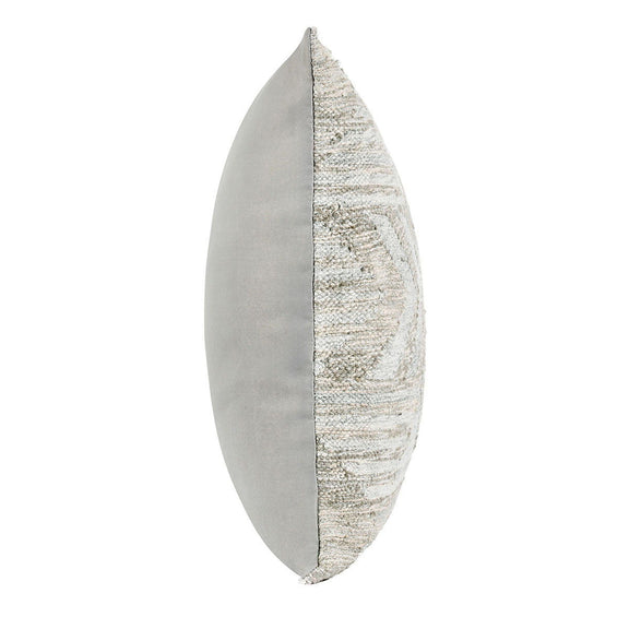 Gray multi square pillow with textured side and geometric embroidery panel
