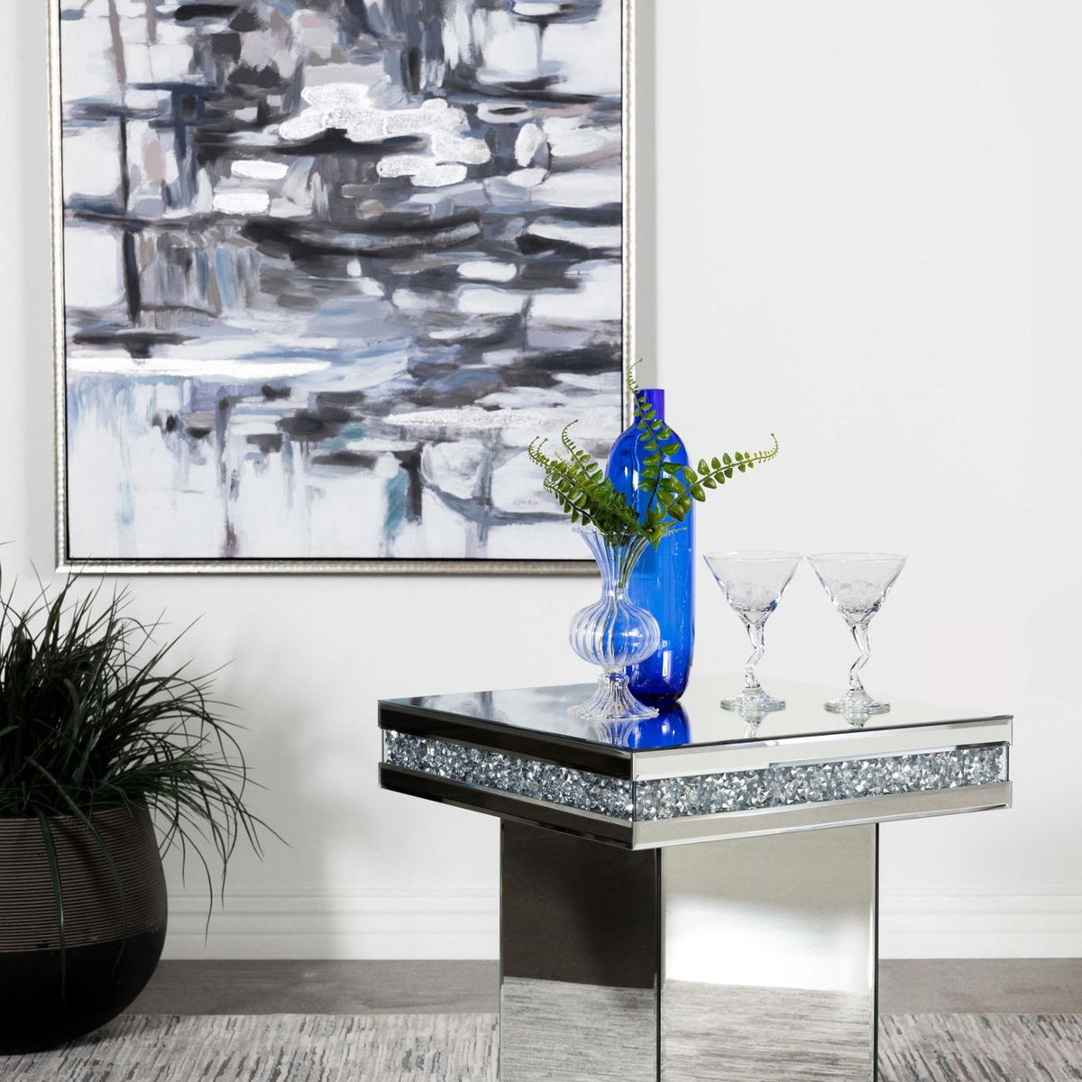 Elora Square Mirrored Accent Side Table Silver