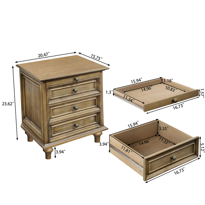 Nightstand With 4 Drawers With Hidden Pull Out Shelf - Light Brown