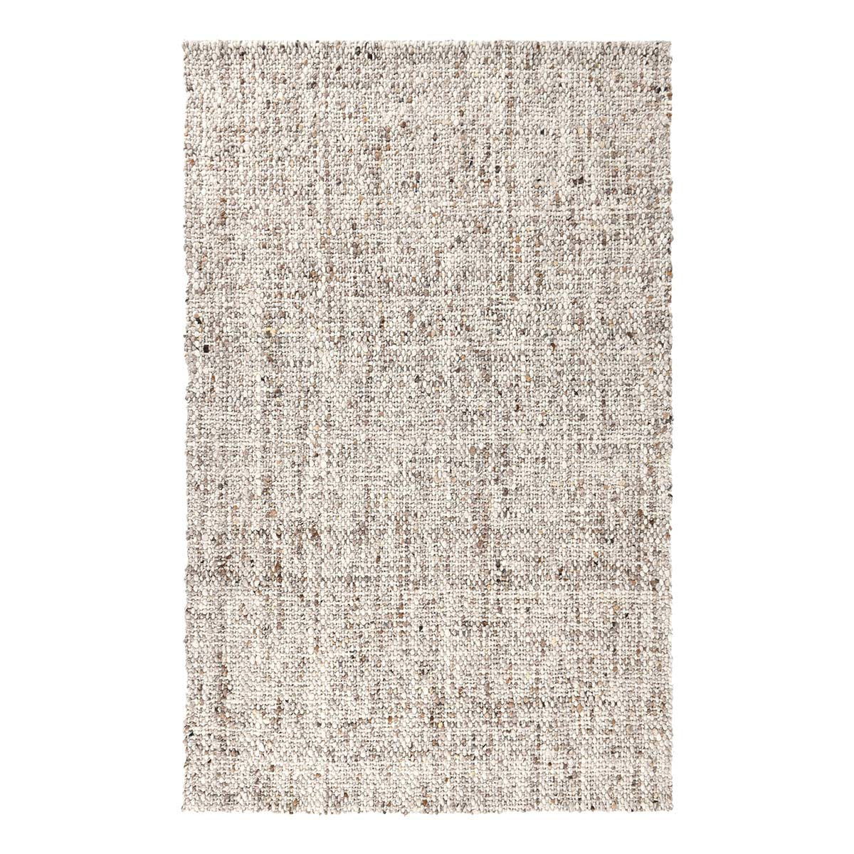 Light natural wool rug with short pile speckled texture, rectangular