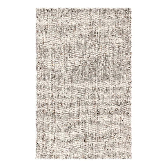 Light natural wool rug with short pile speckled texture, rectangular