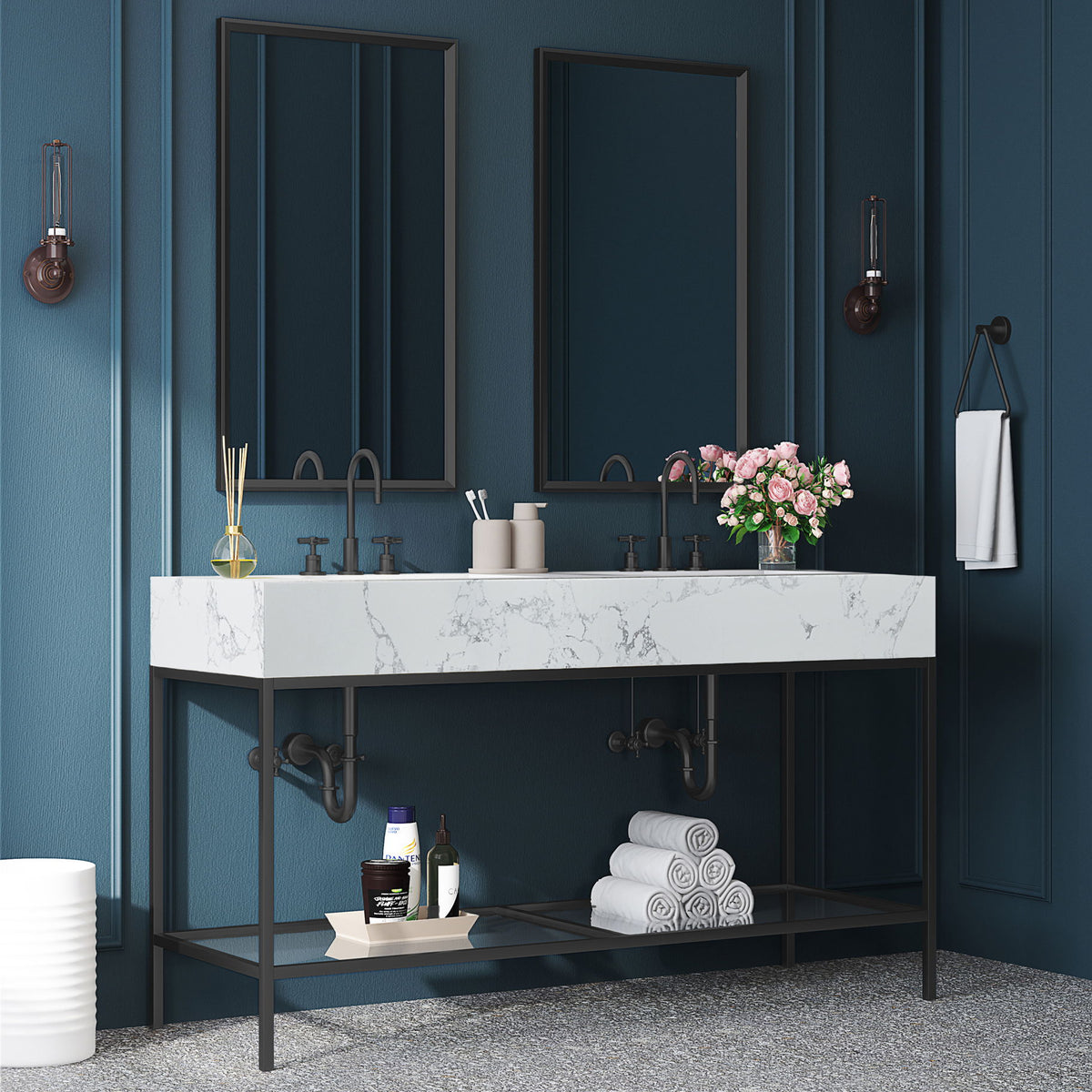 Marmo - Engineered Marble Bathroom Vanity With Black Base