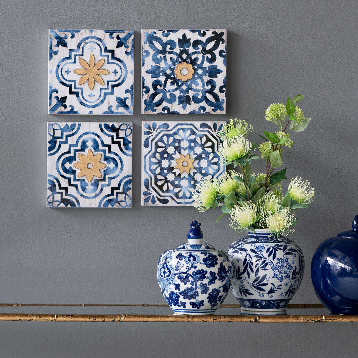 Abstract, And Wall Decor Accents (Set of 4) - White / Blue