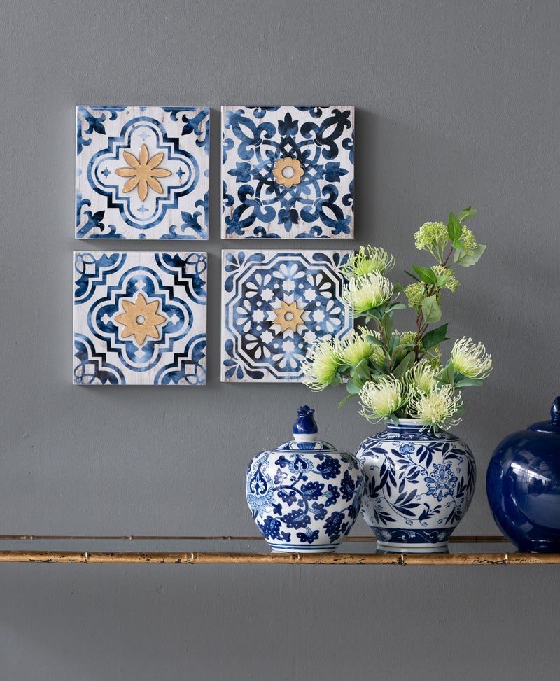 Abstract, And Wall Decor Accents (Set of 4) - White / Blue