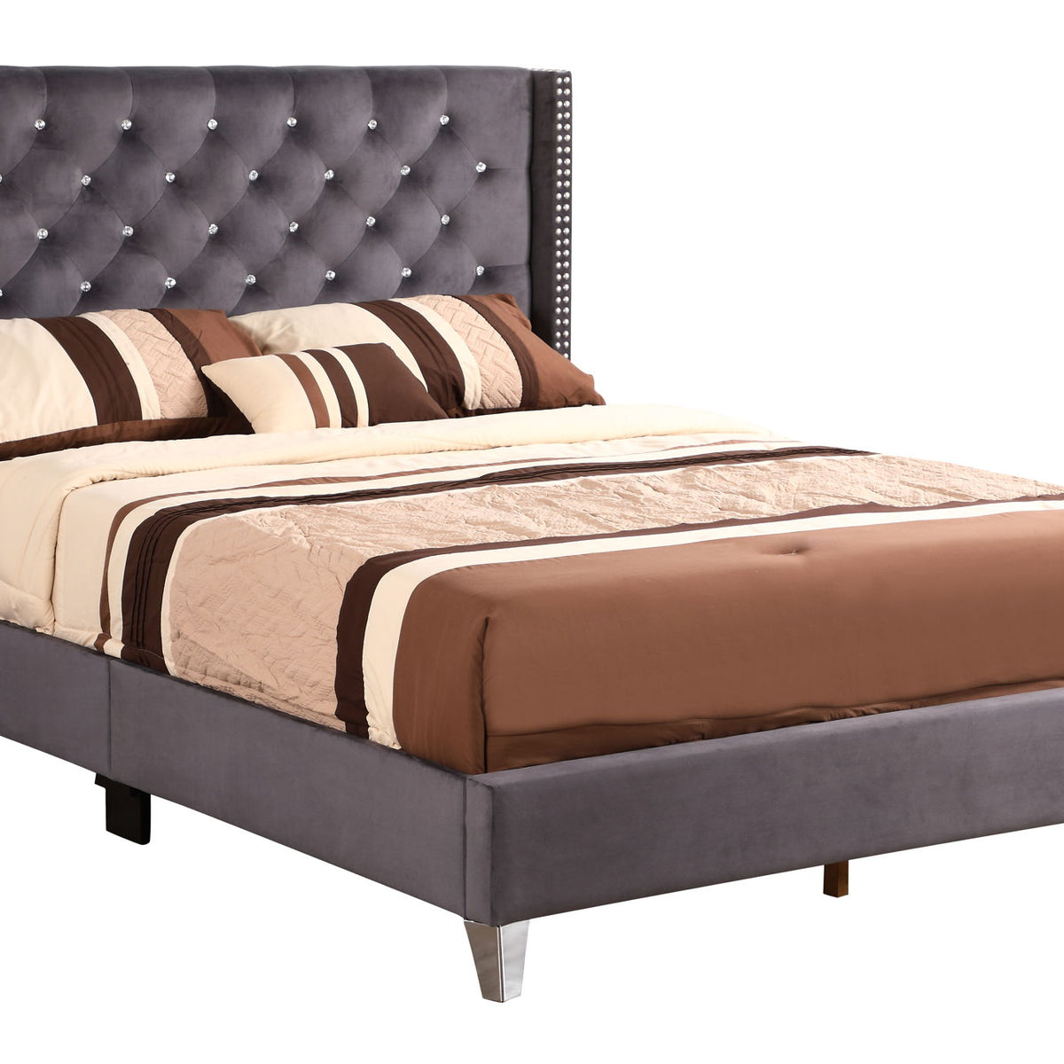 Upholstered Nailhead Trim Chic Bed