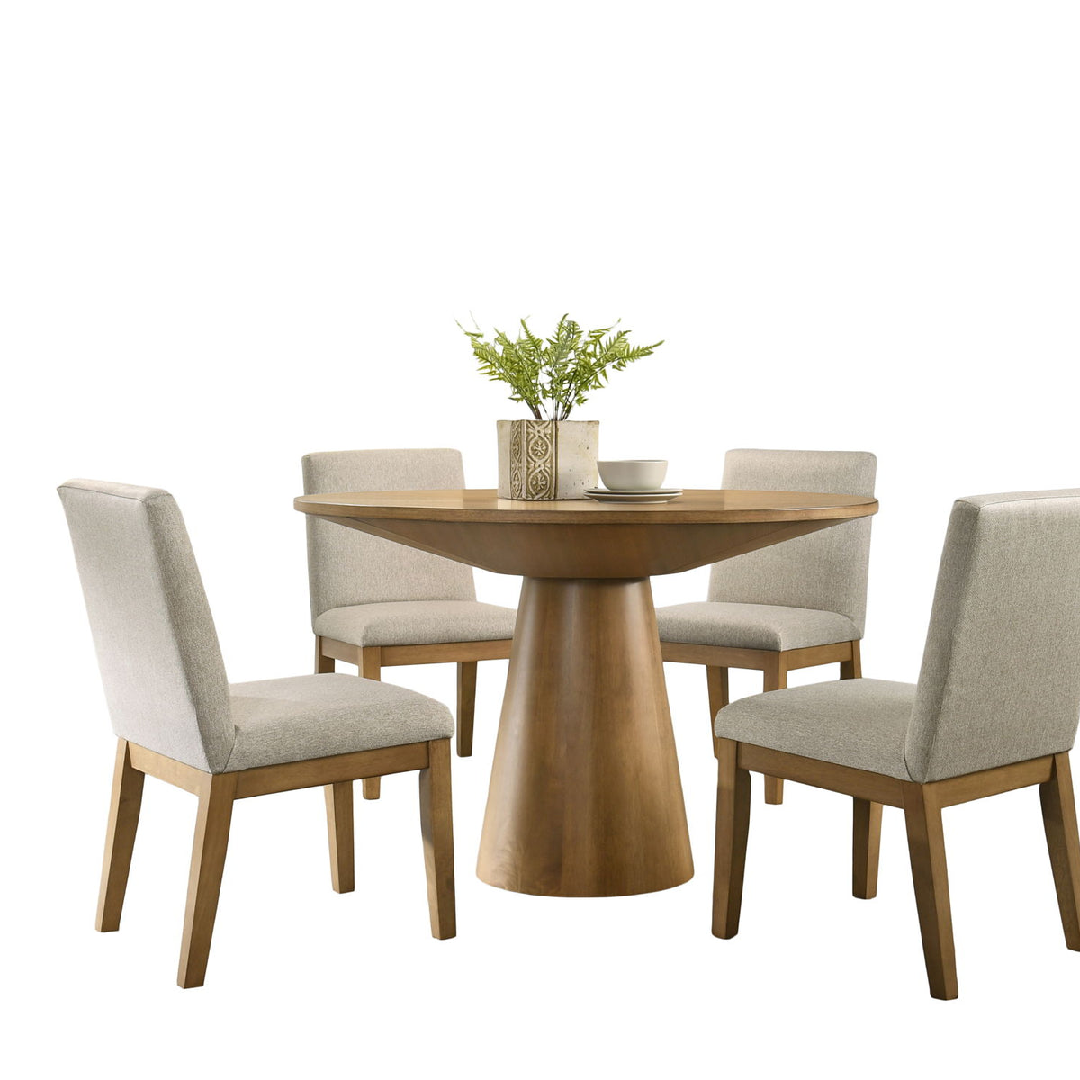 Jasper - Wide Contemporary Round Dining Table With Fabric Chairs Set