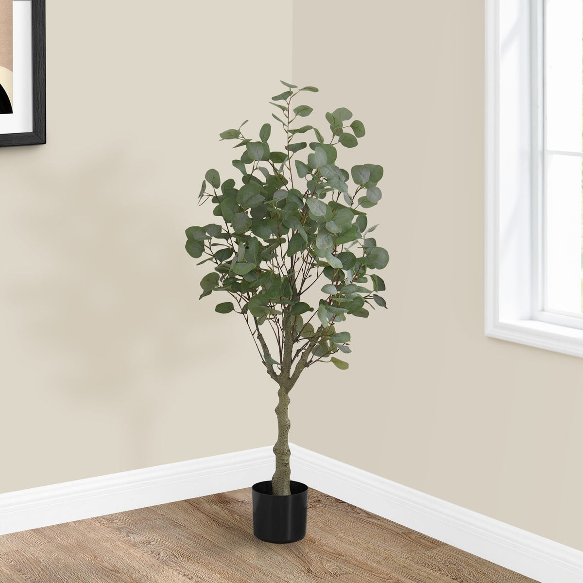 46" Tall, Artificial Plant, Eucalyptus Tree, Indoor, Faux, Fake, Floor, Greenery, Potted, Decorative - Green / Black