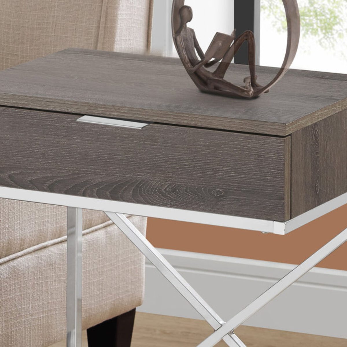 Accent Side Table, Storage Drawer, Contemporary - Taupe