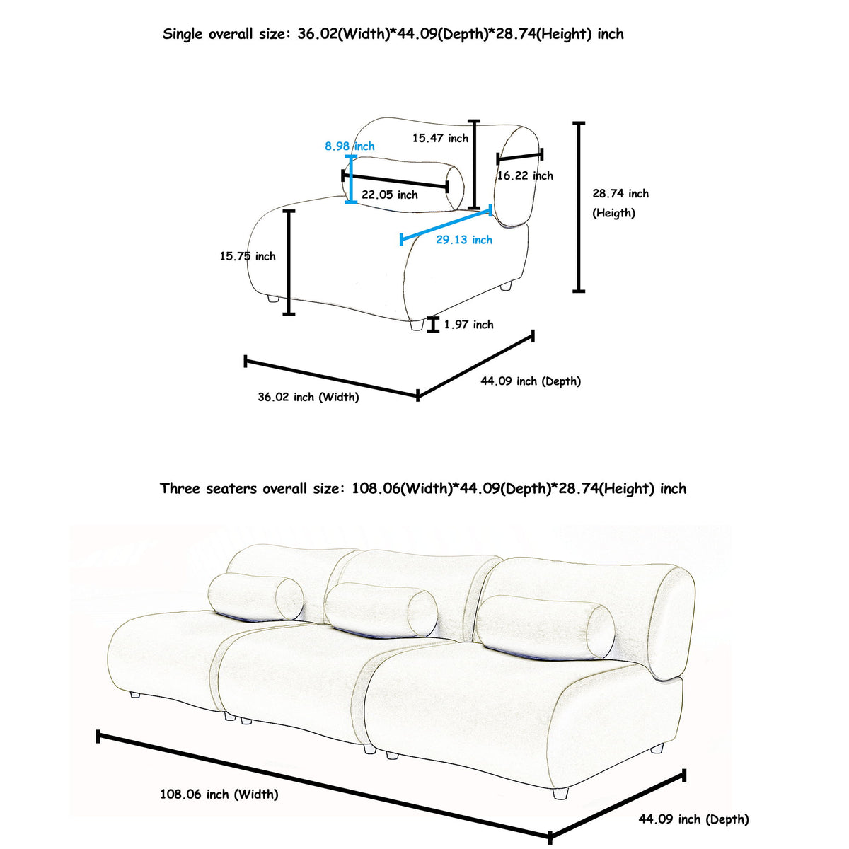 Contemporary Modular 3 Seat Sectional With Deep Seating, Soft Backrest