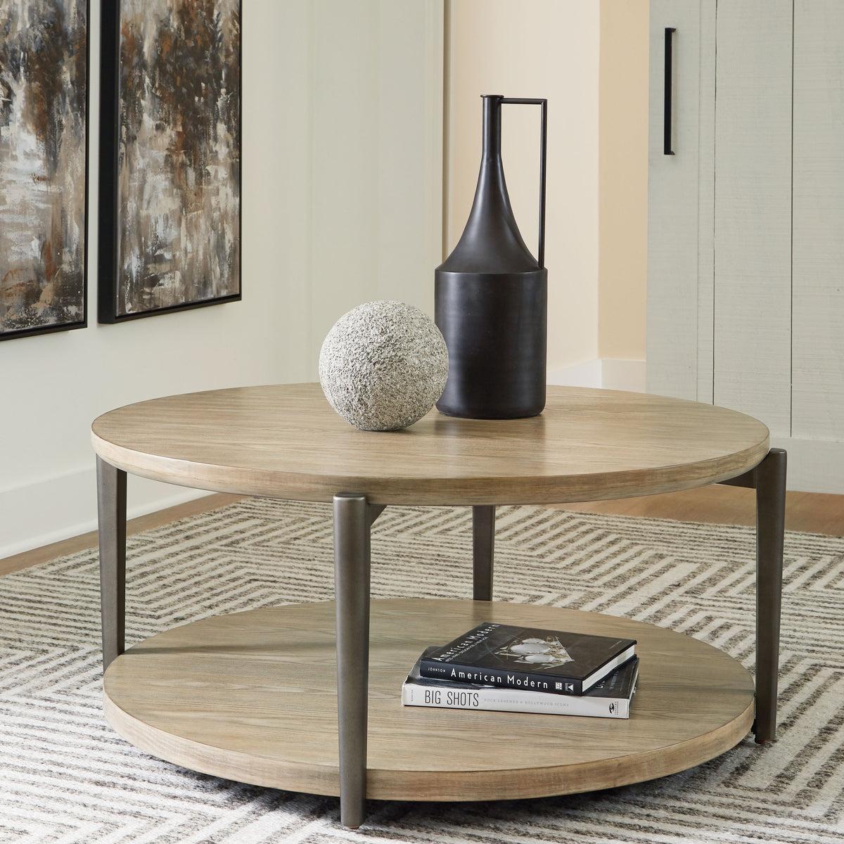 Dyonton - Round Cocktail Table - Light Grayish Brown