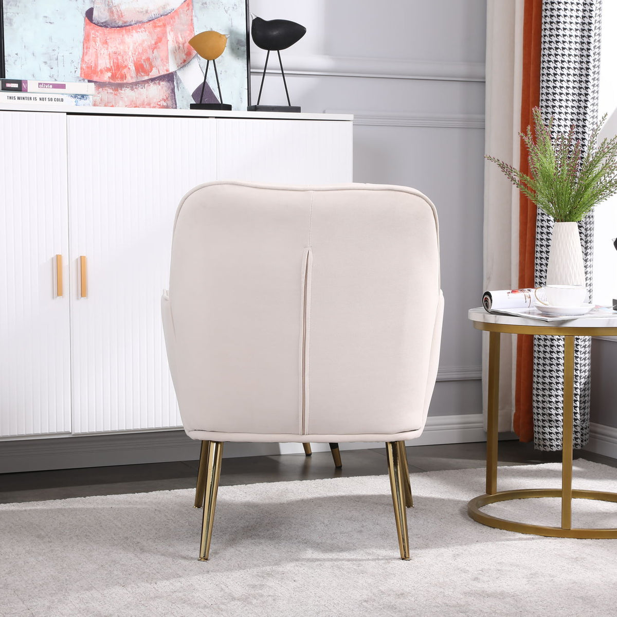 Modern Mid-Century Chair Tufted Sherpa Armchair For Living Room Bedroom Office