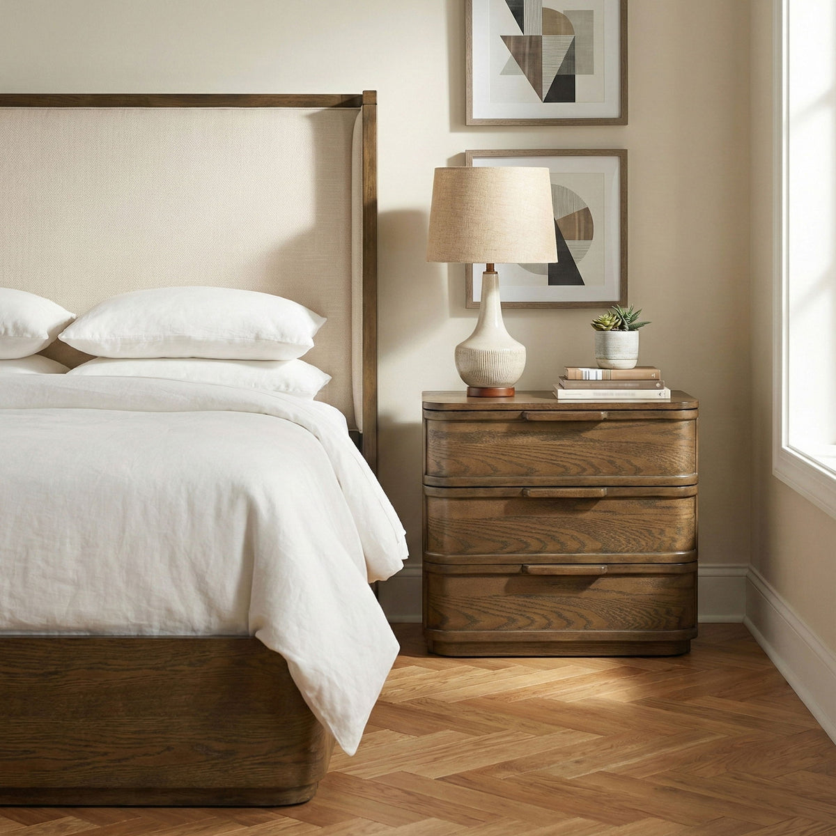 Tiberio - Oak Veneer And Solid Wood Nightstand