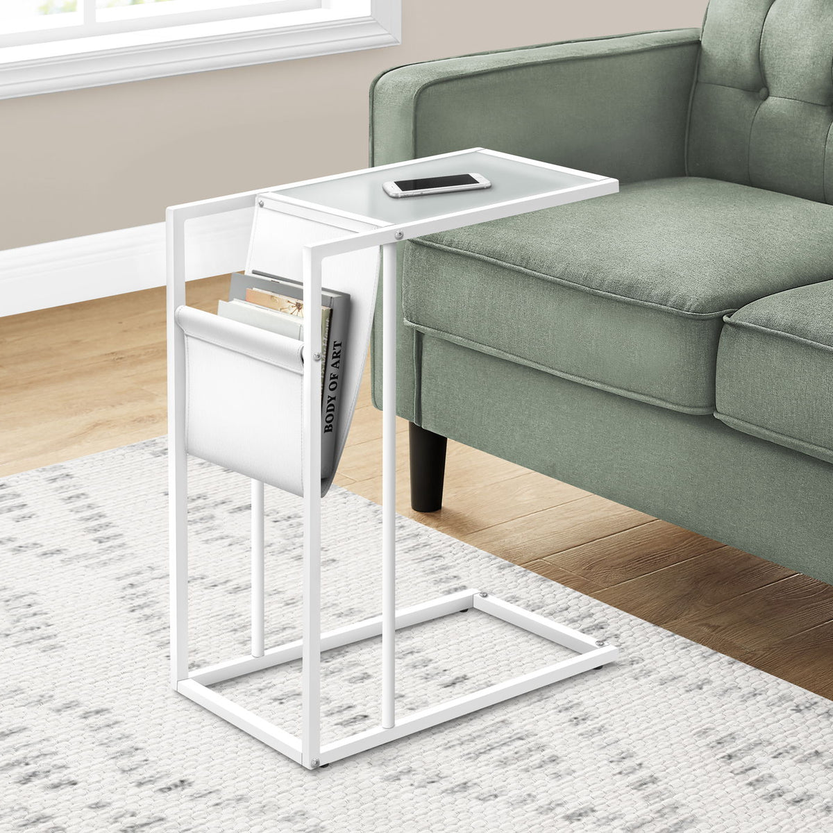 Accent Table, C - Shaped, Contemporary And Modern - White