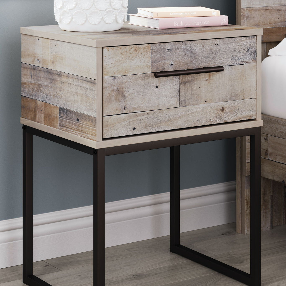 Neilsville - One Drawer Night Stand - Vinyl-Wrapped - Whitewash
