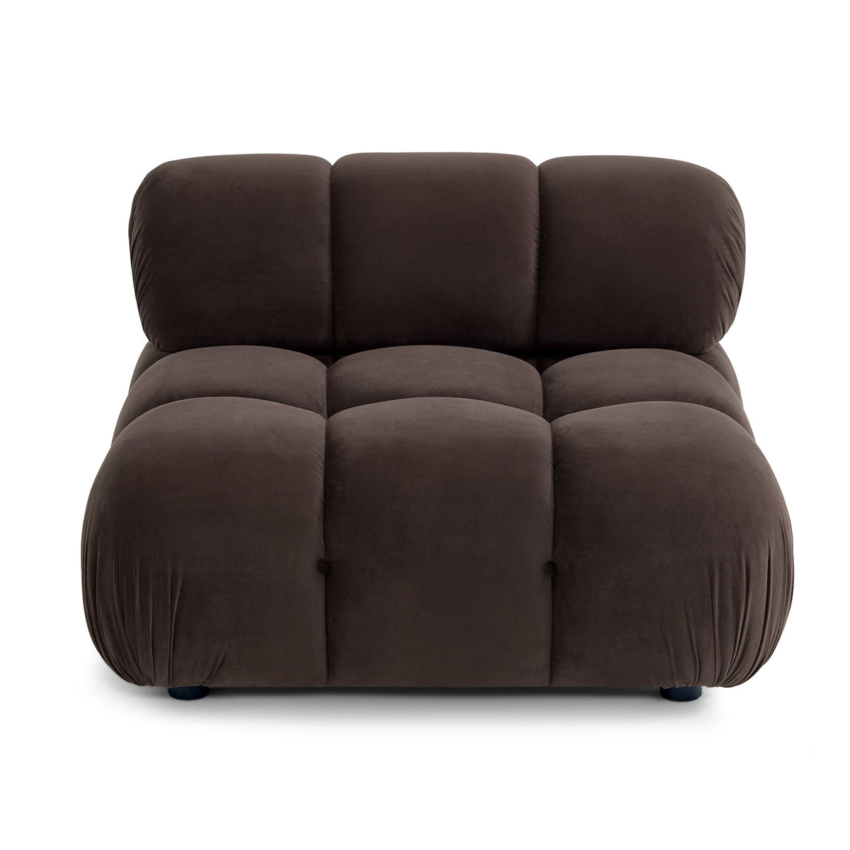 Dark brown modular armless chair with tufted cushioned back and seat blocks
