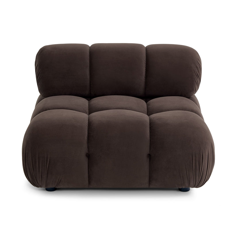 Dark brown modular armless chair with tufted cushioned back and seat blocks
