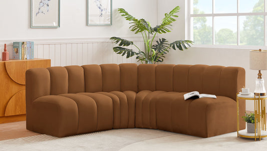 Arc - Velvet 4 Piece Corner Modular Sofa - Saddle