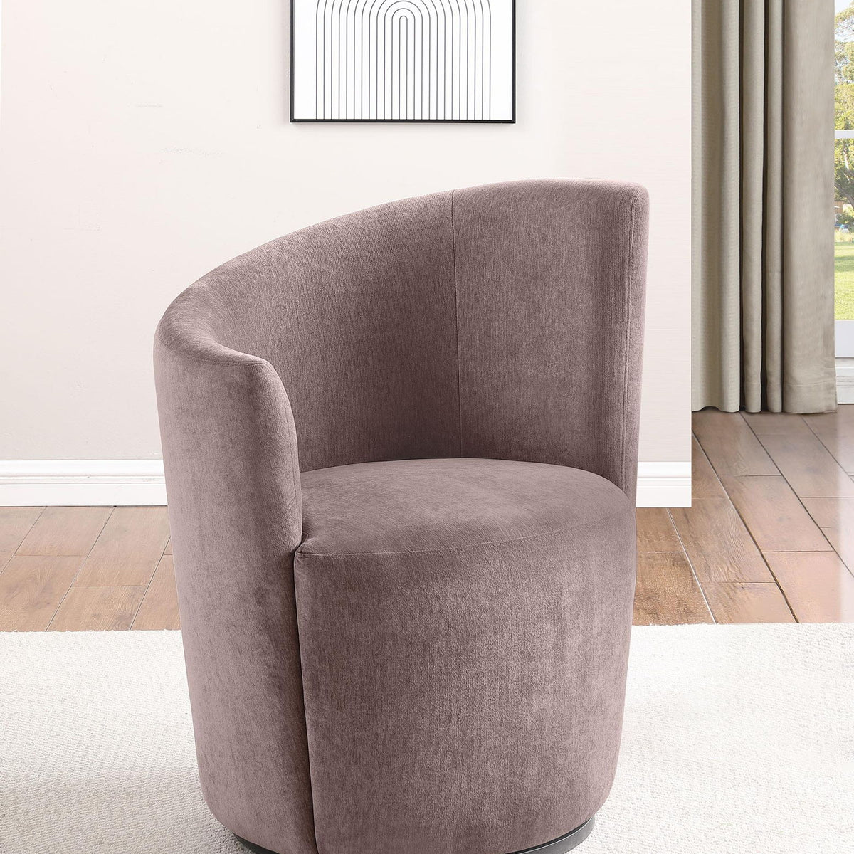 Nueva Upholstered Swivel Chair Curved Backrest Blush