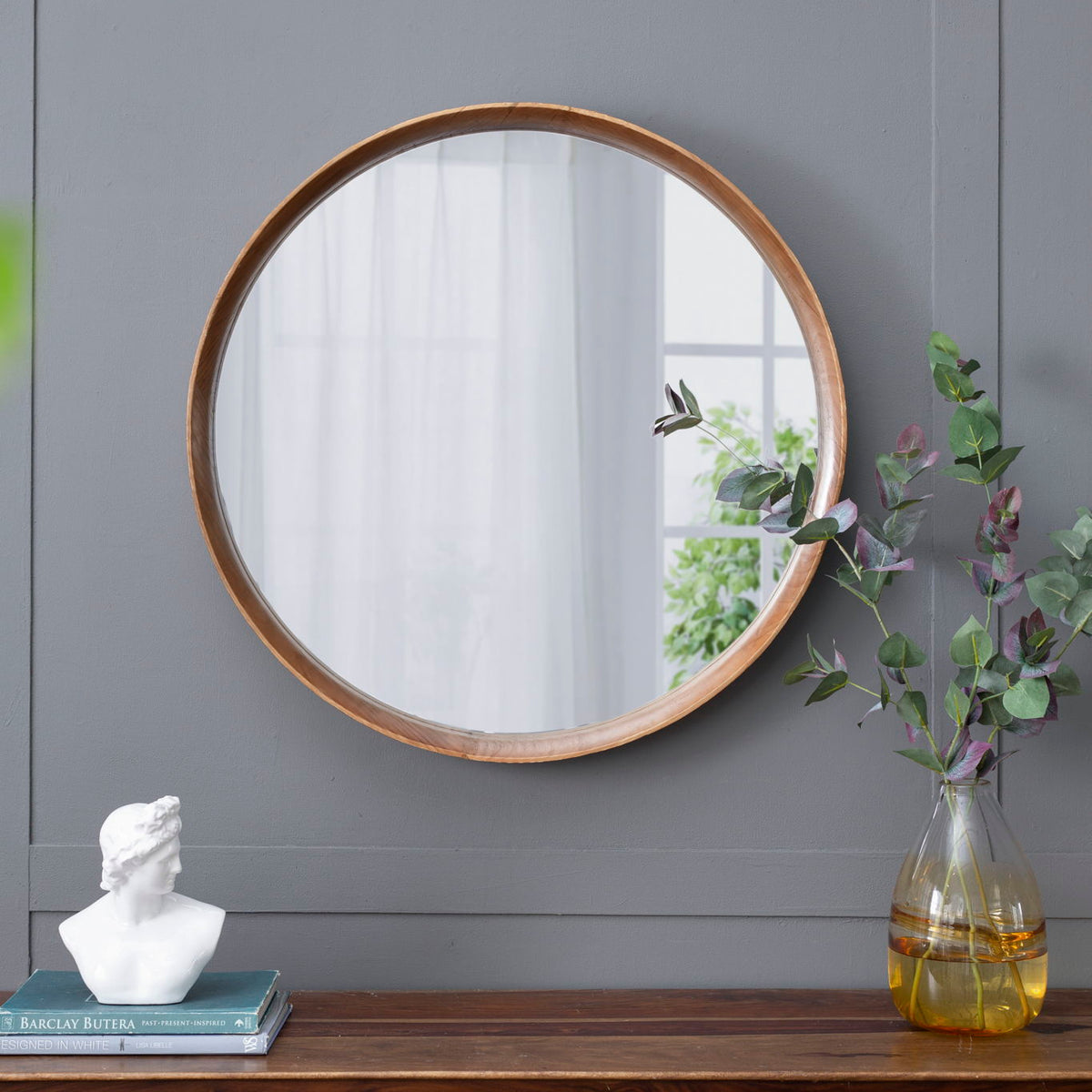Round Wood Mirror, Wall Mounted Mirror Home Decor For Bathroom Living Room