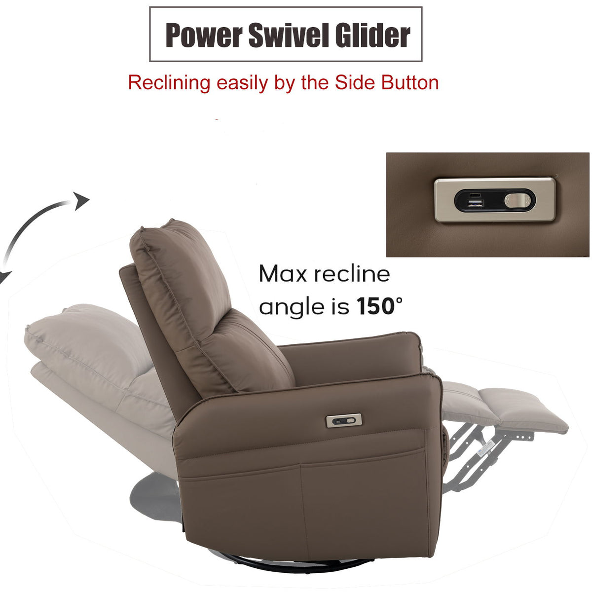 29.92" 270 Power Swivel Rocker Recliner Chair, Electric Glider Reclining Sofa With USB Ports, Power Swivel Glider, Rocking Chair Nursery Recliners For Living Room Bedroom