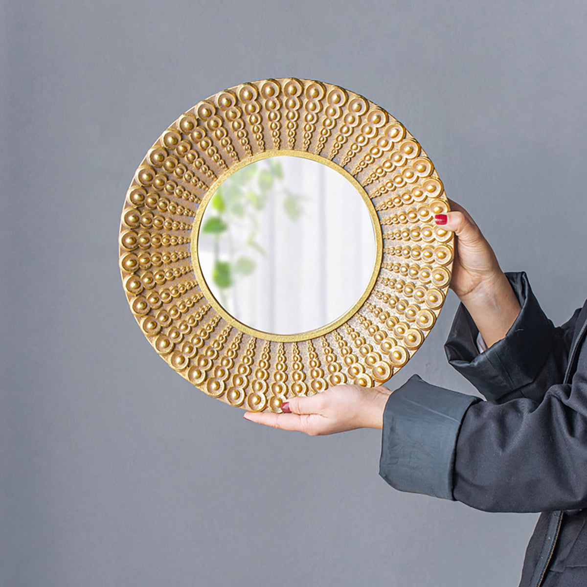 Beaded - Sunburst Mirror, Round Accent Wall Mirror For Living Room - Gold