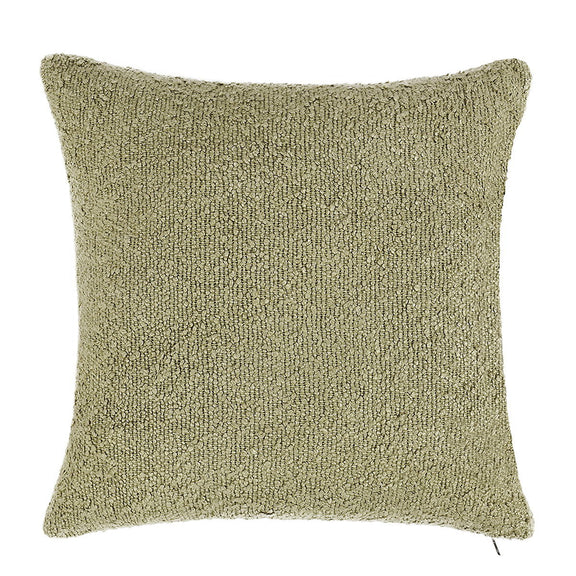 Wheat green square pillow with textured weave and piped edges