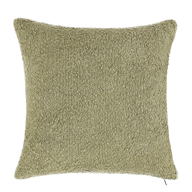 Wheat green square pillow with textured weave and piped edges