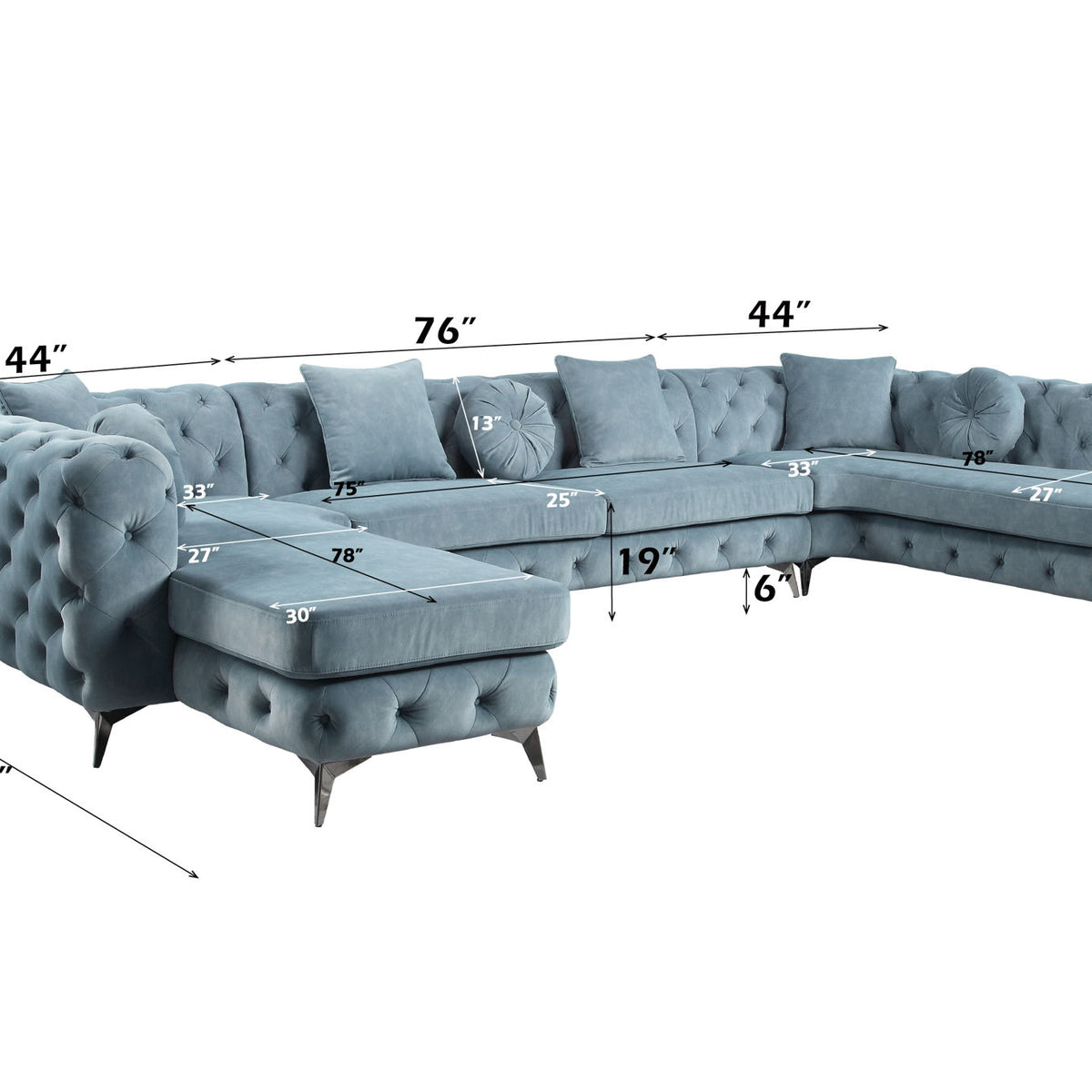 Zerah - Sectional Sofa With 7 Pillows - Dusty Blue