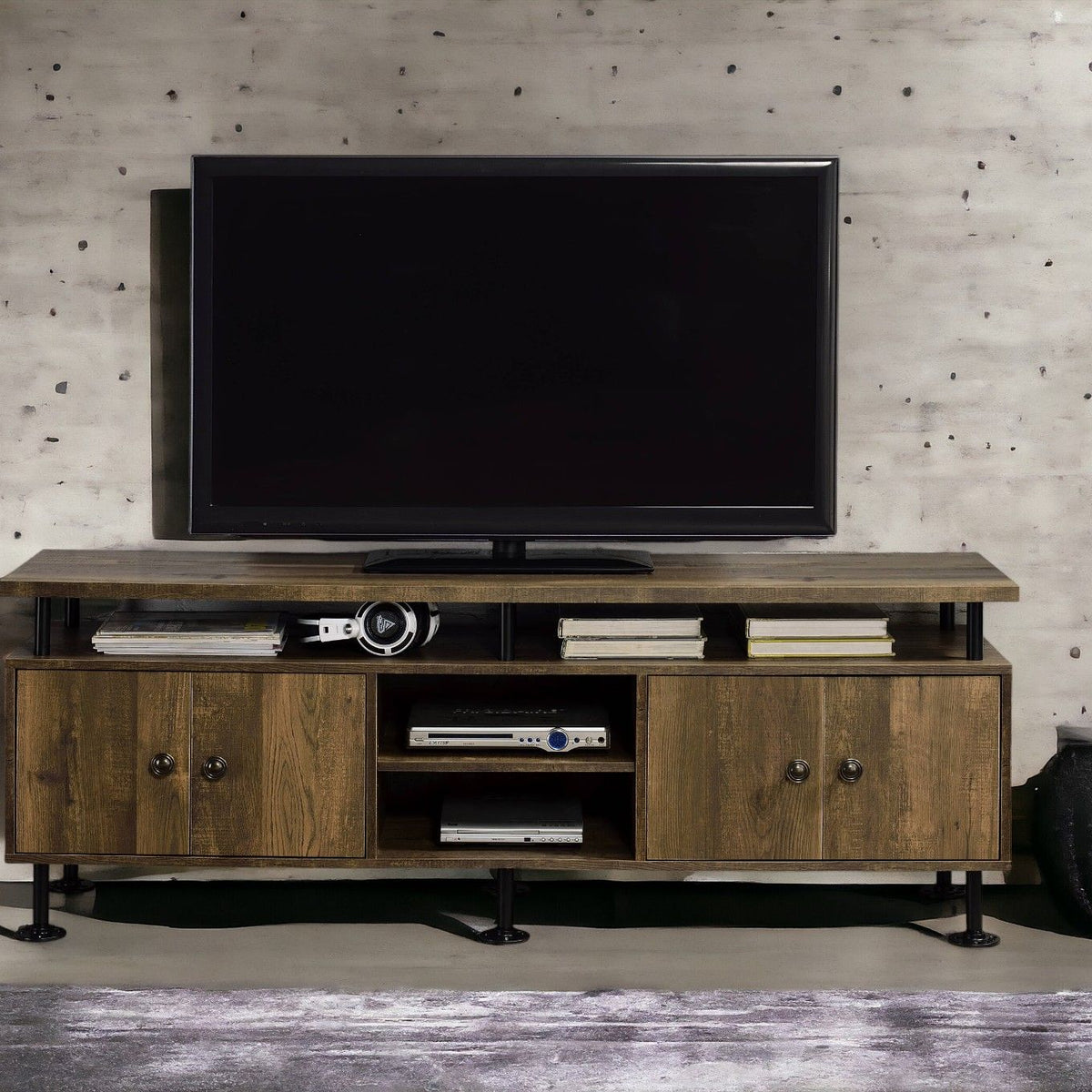 Ensata II - TV Stand - Rustic Oak / Black