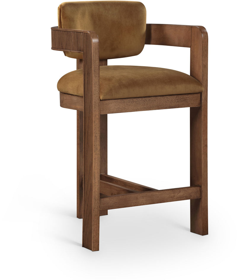 Sacha - Velvet Stool With Brown Base