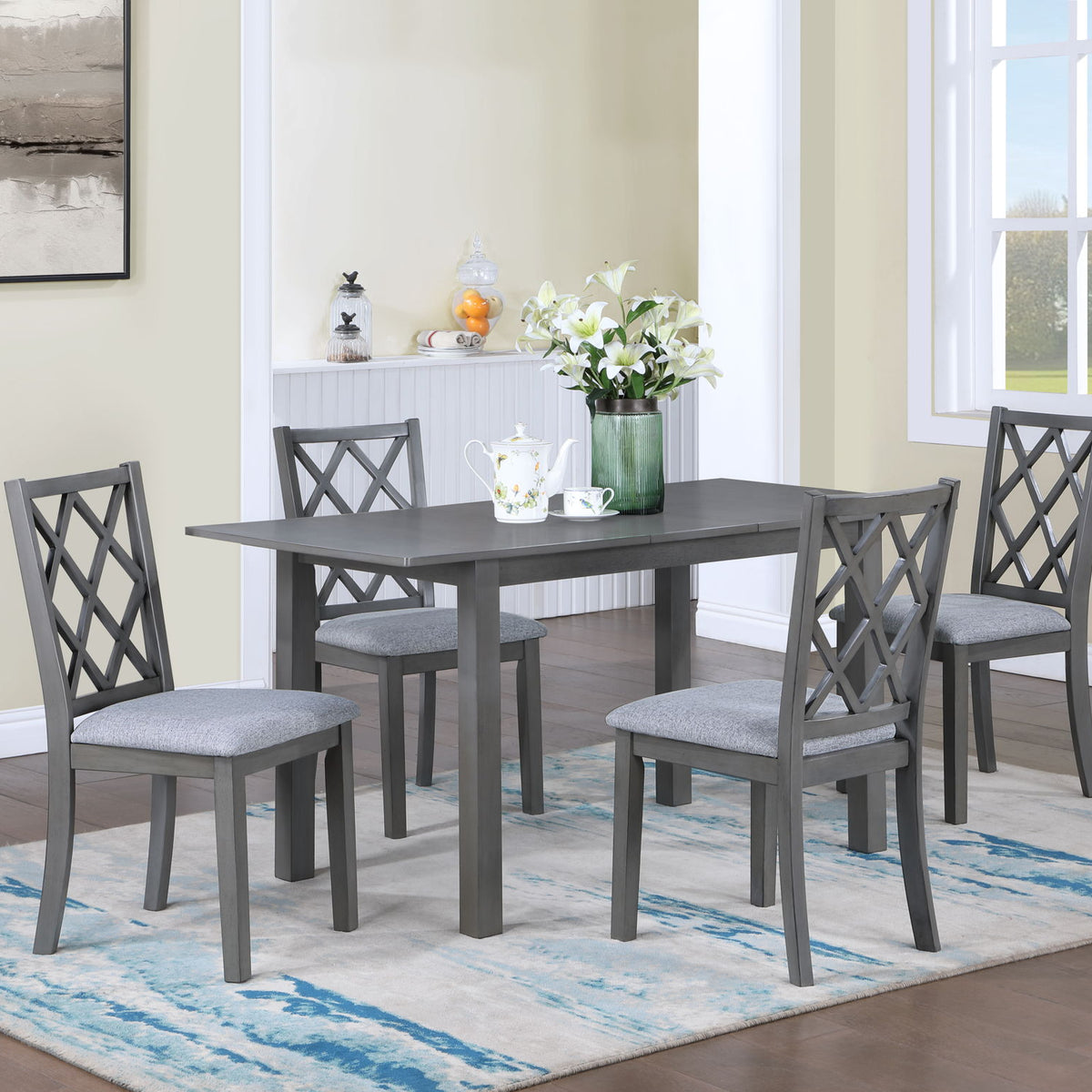 Carlisle - 5 Piece Extendable Wood Dining Set With Upholstered Seat Cushion (Set of 5) - Gray