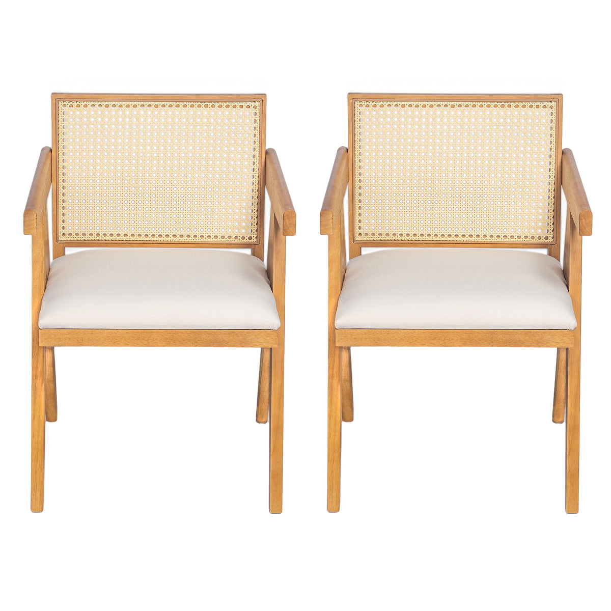 Chandigarh Farmhouse Style Cane Upholstered Dining Chairs (Set of 2)