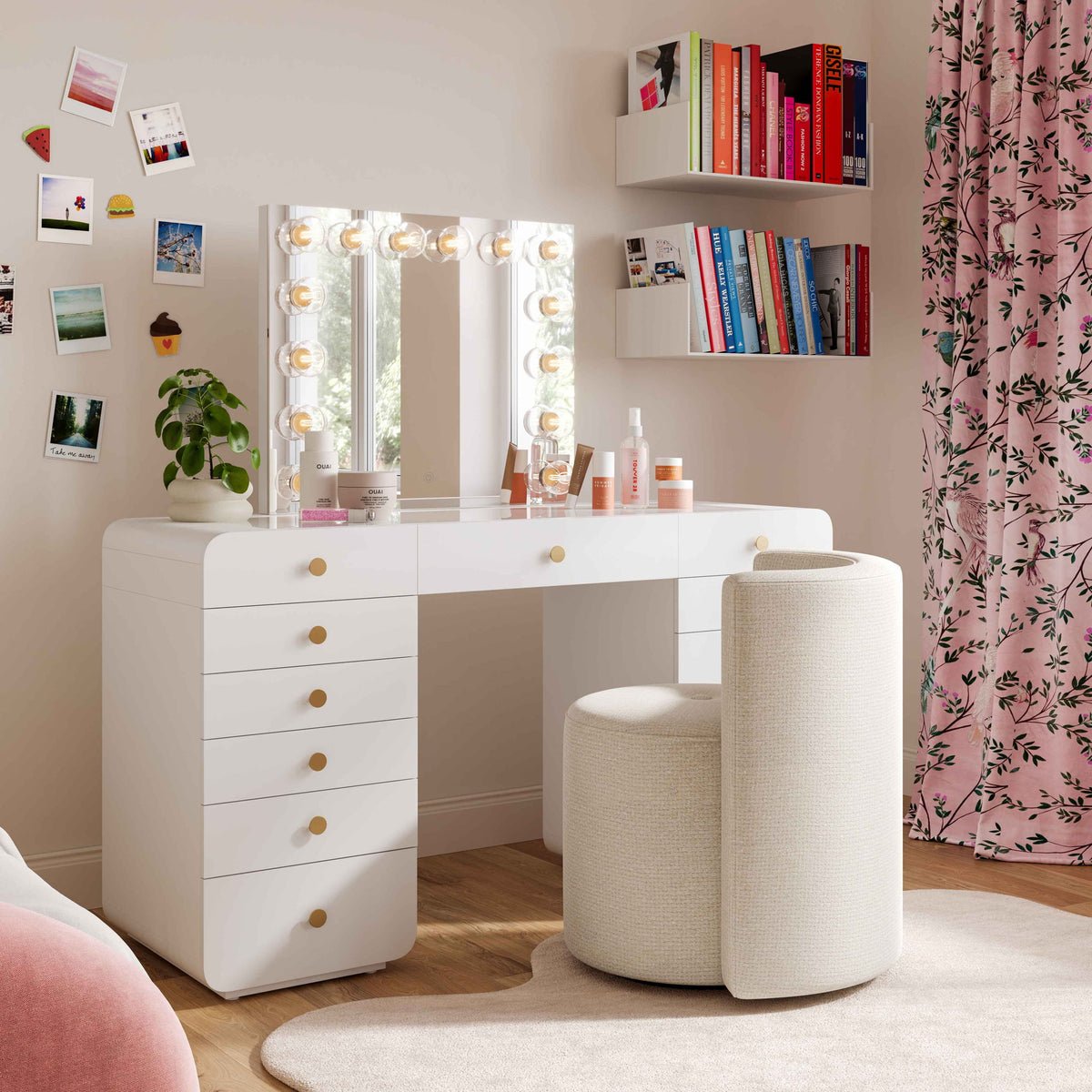 Alyssa - Chenille Rolling Desk Chair - Cream