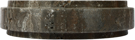 Side view of dark travertine bowl with thick band and honed speckled finish