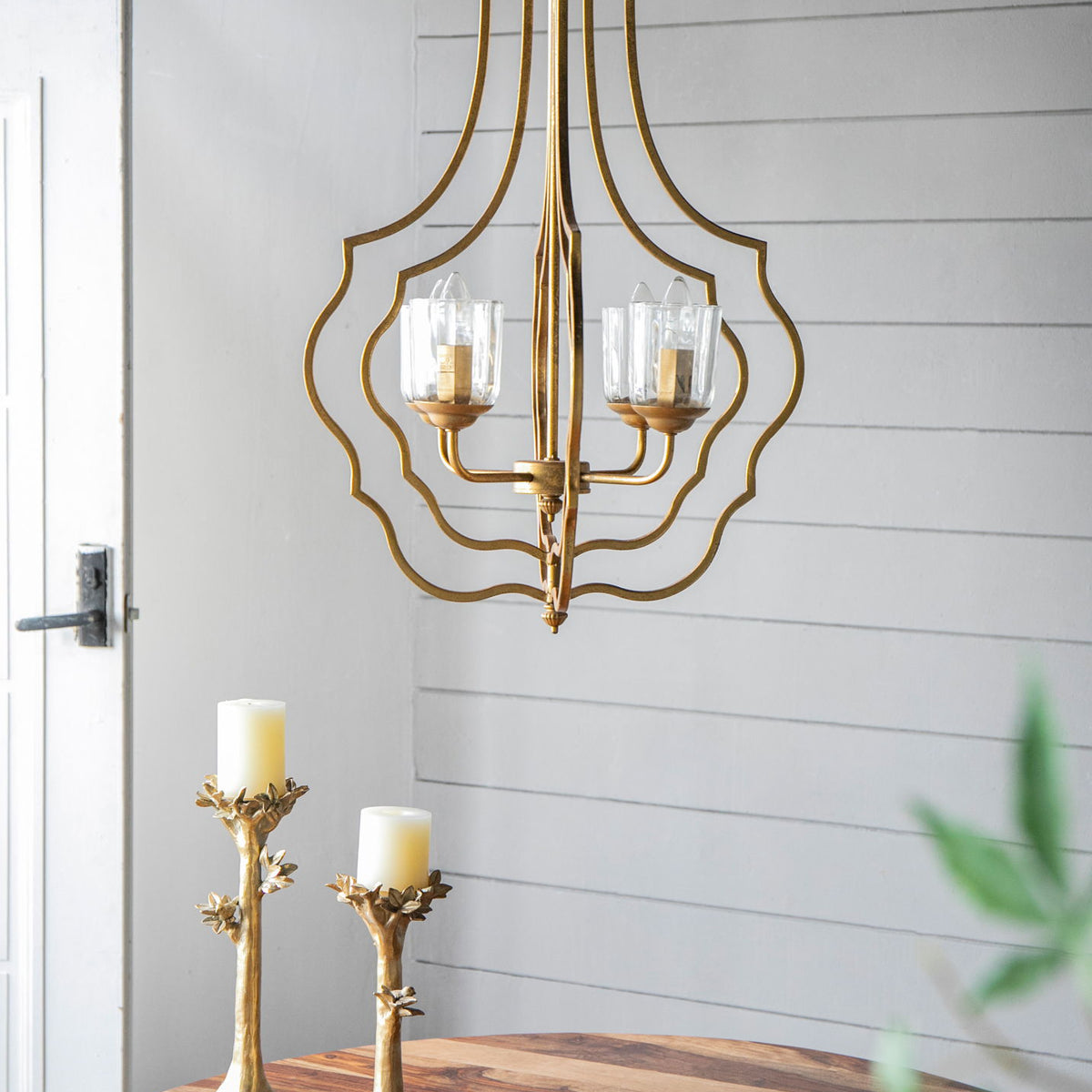 4 Light Metal Chandelier, Hanging Light Fixture With Adjustable Chain For Kitchen, Bulb Not Included - Gold