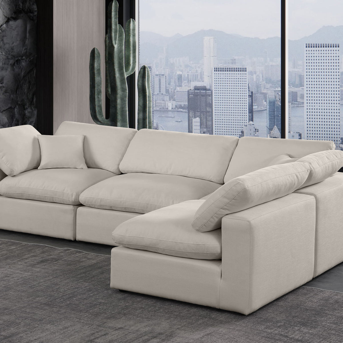 Comfy - 4 Piece Linen Fabric Modular Armless Sectional