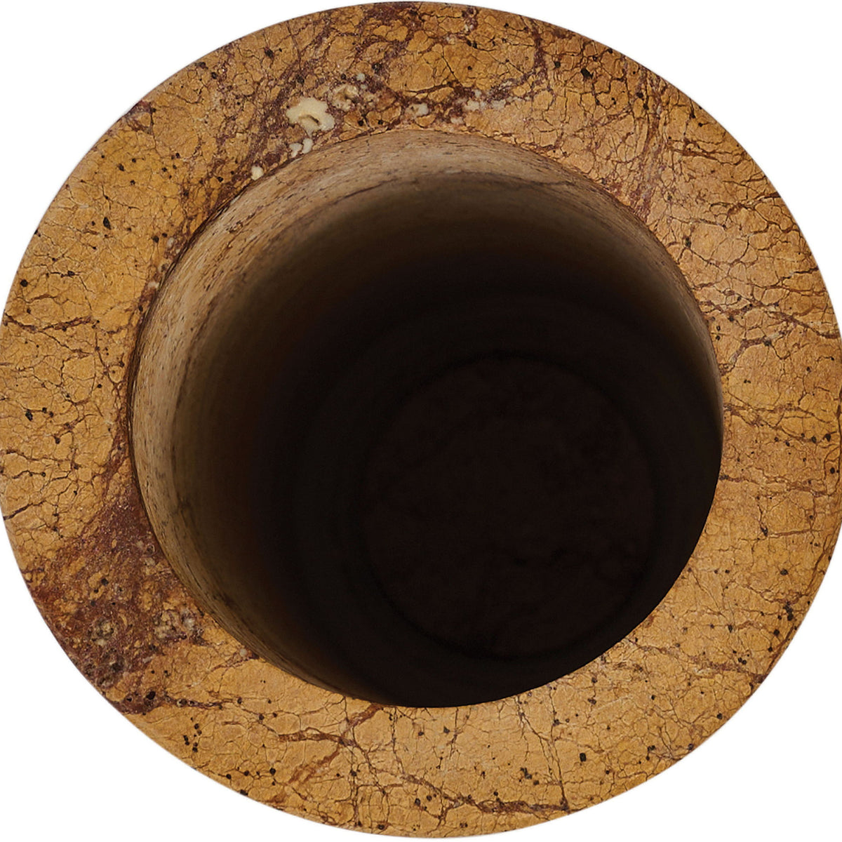Light brown genuine marble vase top view with wide circular opening