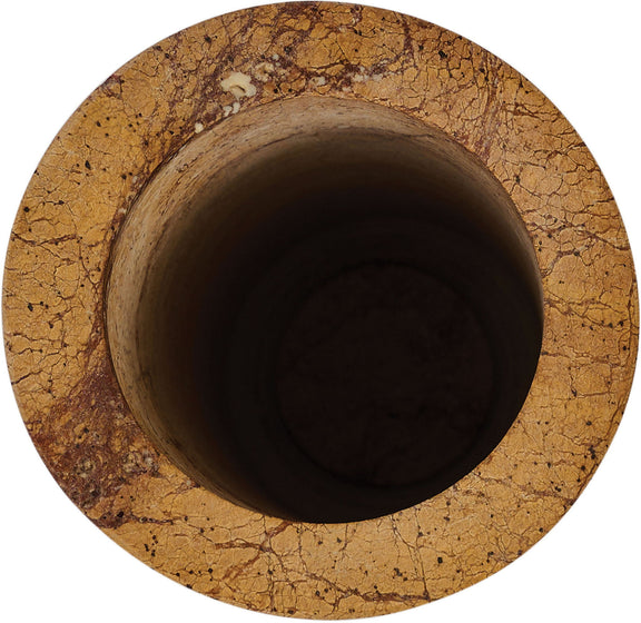 Light brown genuine marble vase top view with wide circular opening