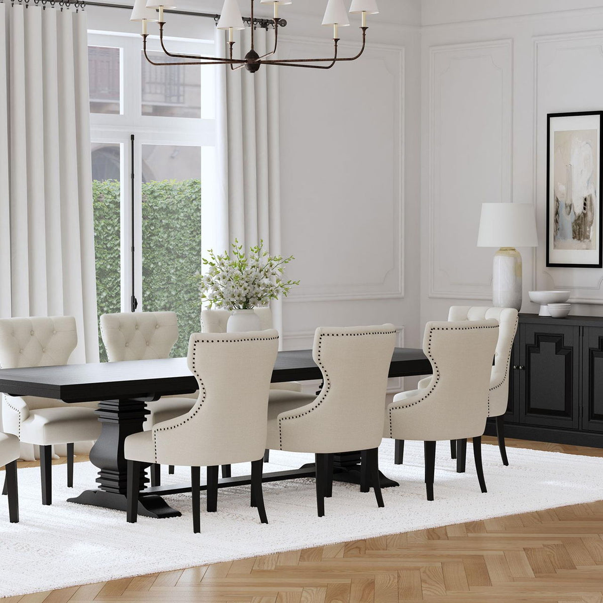 Florence 9-piece 126-inch Extension Dining Table Set Beige