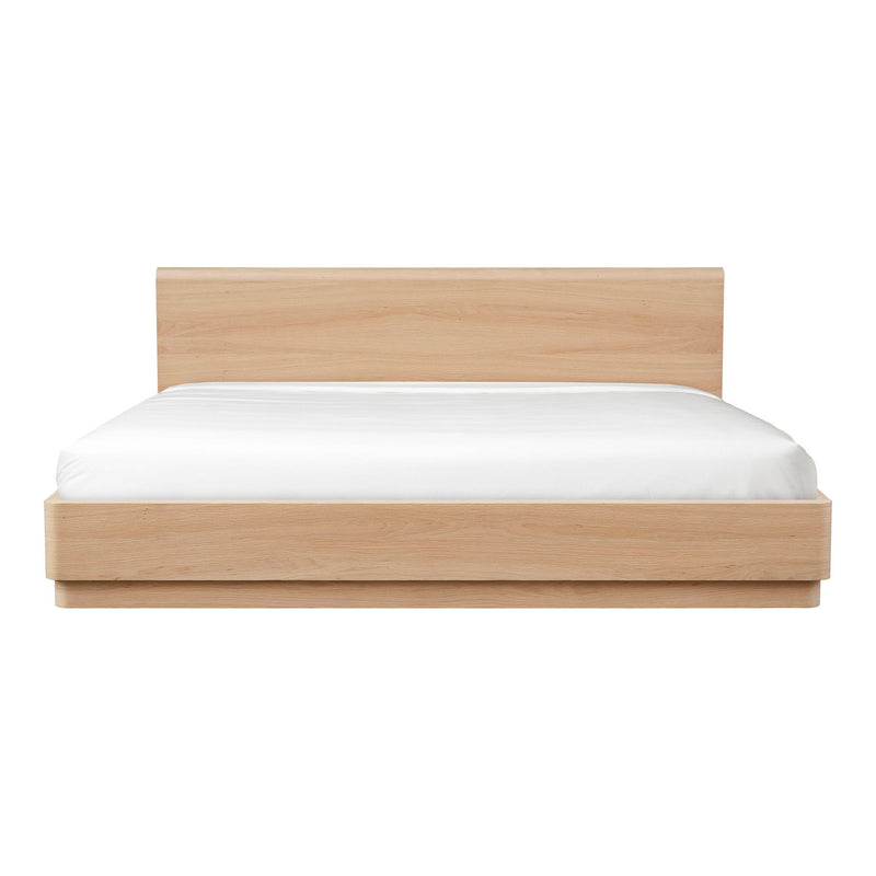 Natural oak king bed frame with headboard and slatted base