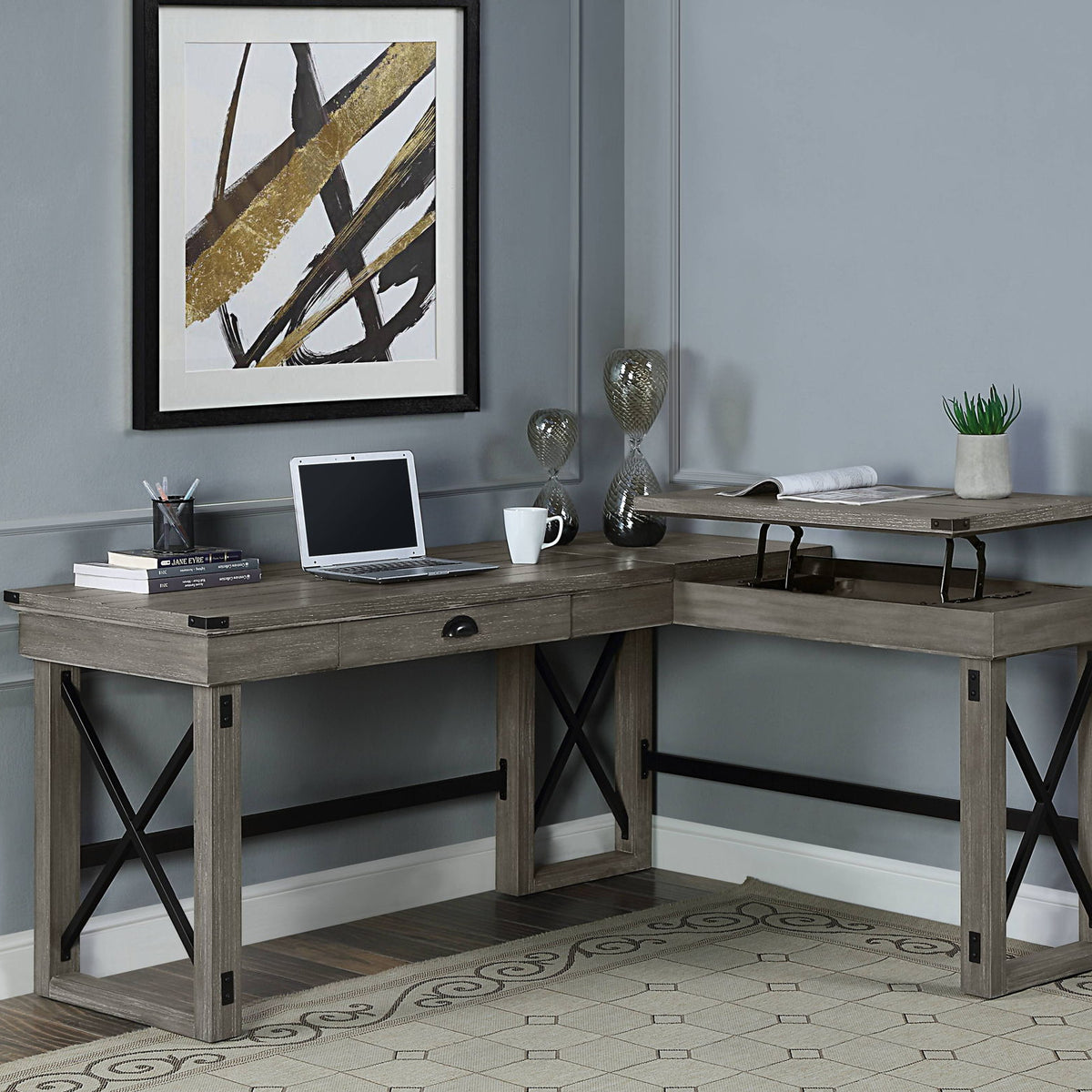 Talmar - Marble Top Weathered Writing Desk With Lift Top