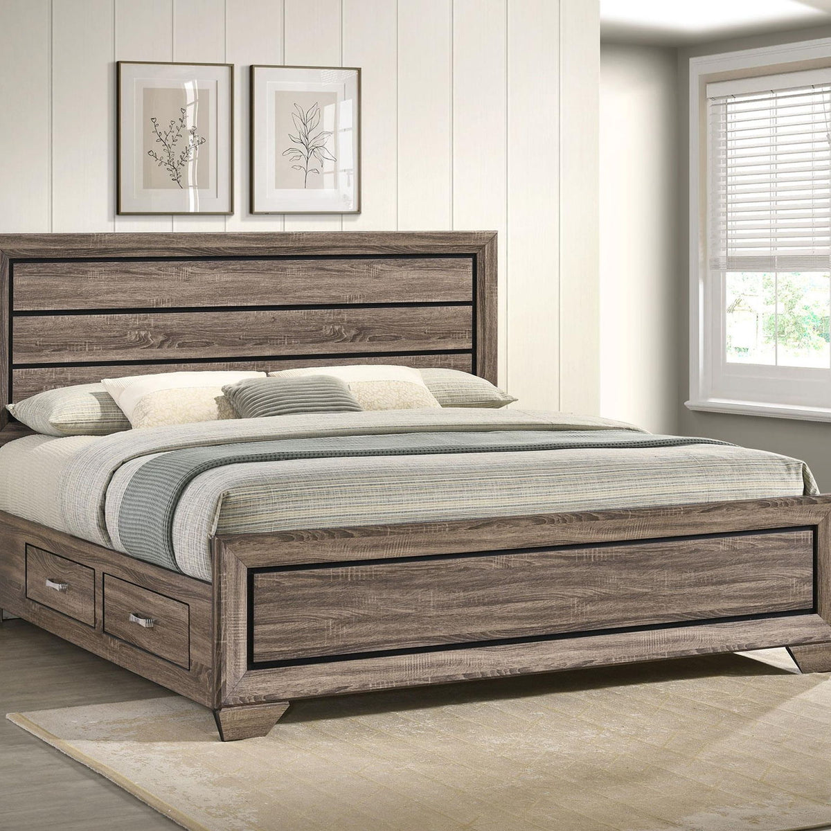 Kauffman Wood Eastern King Storage Panel Bed Washed Taupe