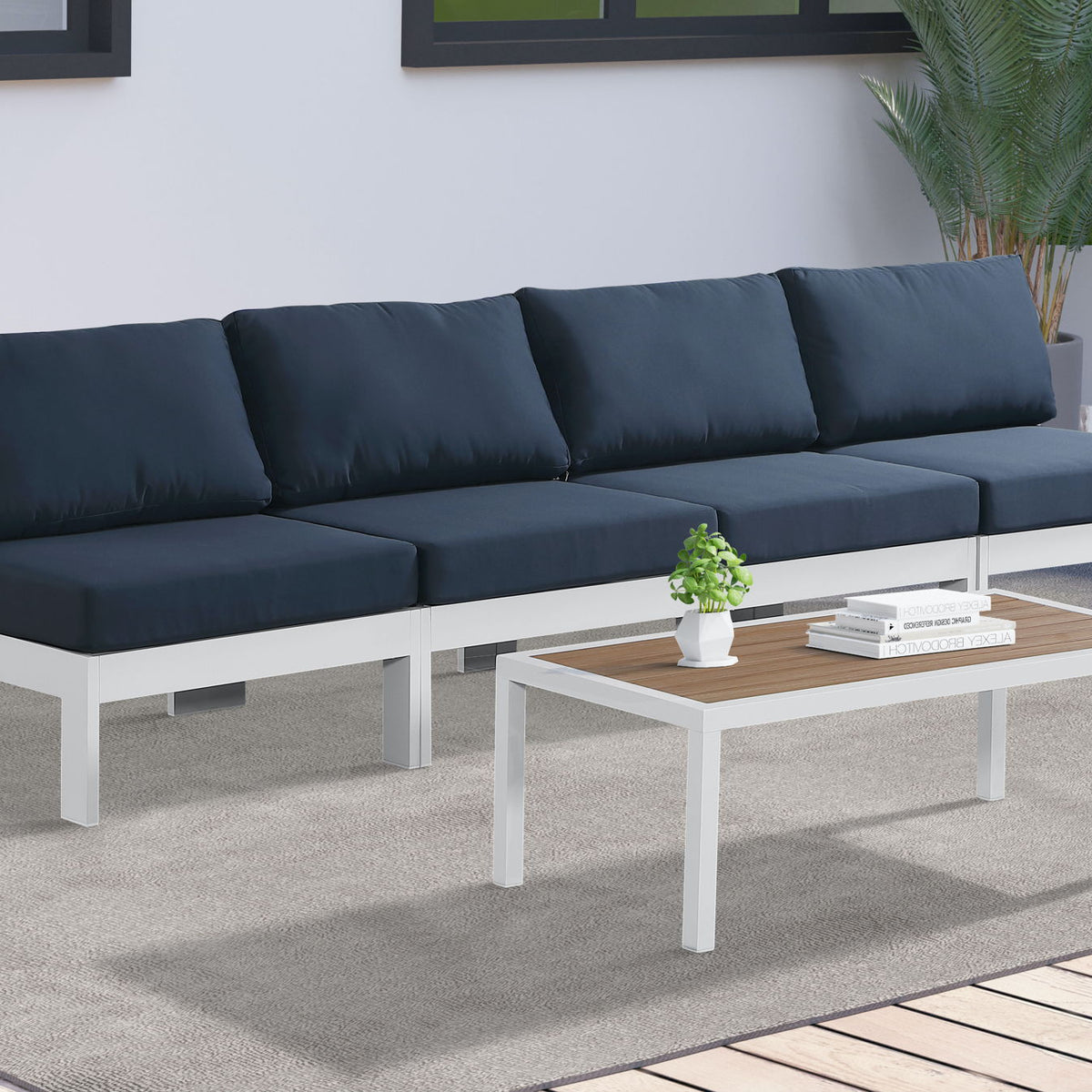 Nizuc - Outdoor Patio 4 Seat Armless Modular Sofa With White Frame
