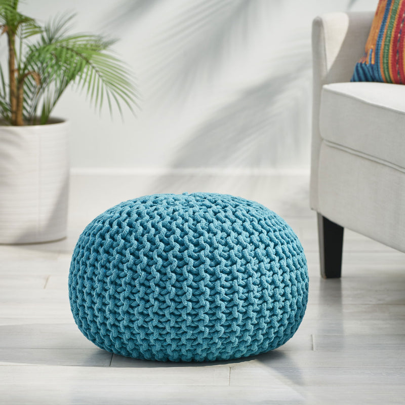 Moro - Knitted Cotton Round Pouf With Pumpkin Shape
