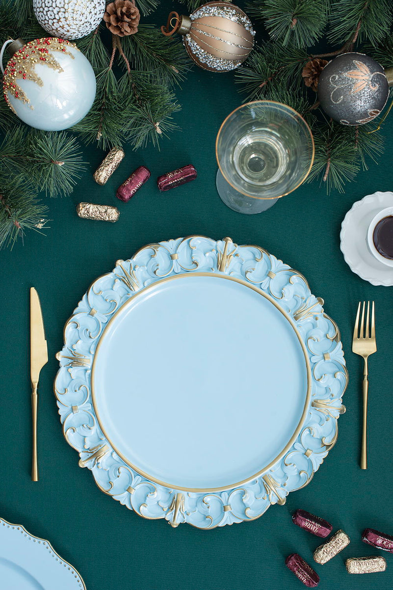 Plastic Charger Plate (Set of 6) - Blue / Gold